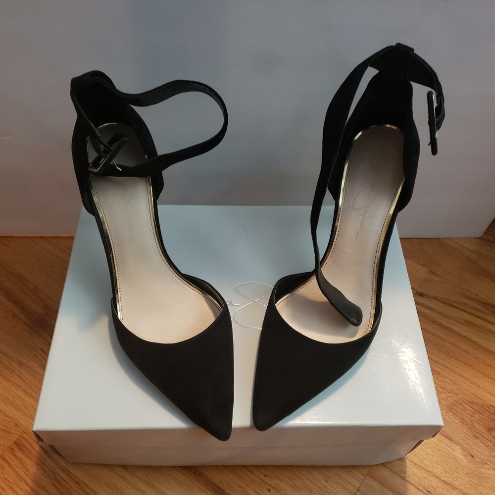 Suede Ankle Buckle Pumps